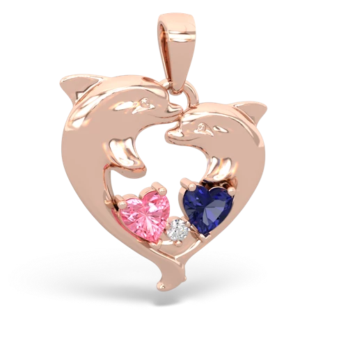 pink sapphire-lab sapphire dolphins pendant