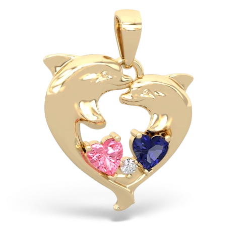 pink sapphire-lab sapphire dolphins pendant