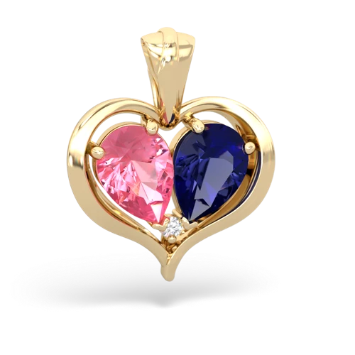 pink sapphire-lab sapphire half heart whole pendant