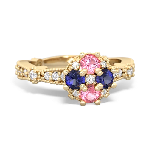 Lab Pink Sapphire Lab Created Pink Sapphire with Lab Created Sapphire Milgrain Antique Style ring Ring
