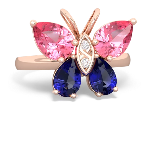 pink sapphire-lab sapphire butterfly ring