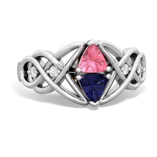 pink sapphire-lab sapphire celtic knot ring
