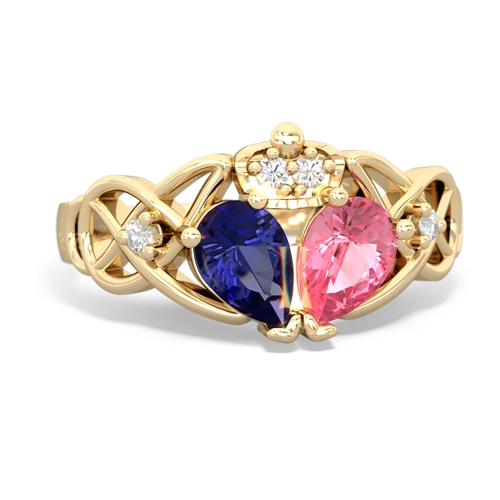 Lab Pink Sapphire Lab Created Pink Sapphire with Lab Created Sapphire Two Stone Claddagh ring Ring