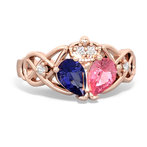 pink sapphire-lab sapphire claddagh ring