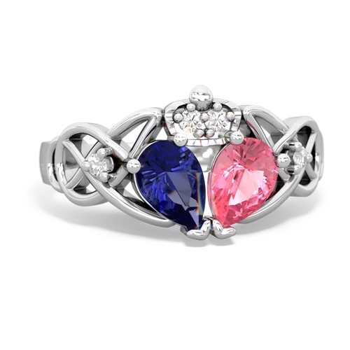 pink sapphire-lab sapphire claddagh ring