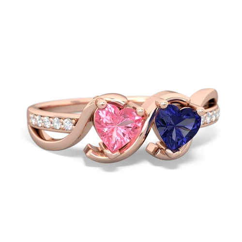 pink sapphire-lab sapphire double heart ring