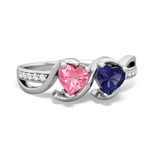 pink sapphire-lab sapphire double heart ring