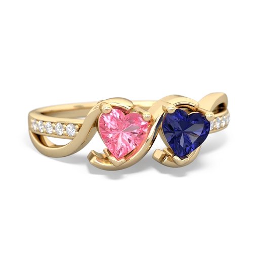 pink sapphire-lab sapphire double heart ring