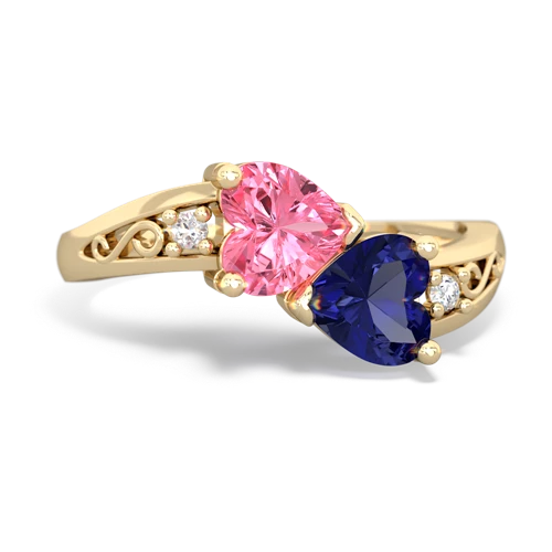 Lab Pink Sapphire Lab Created Pink Sapphire with Lab Created Sapphire Snuggling Hearts ring Ring
