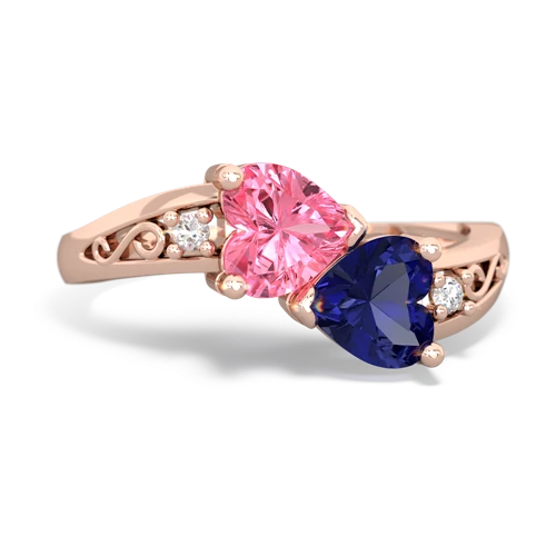 pink sapphire-lab sapphire filligree ring