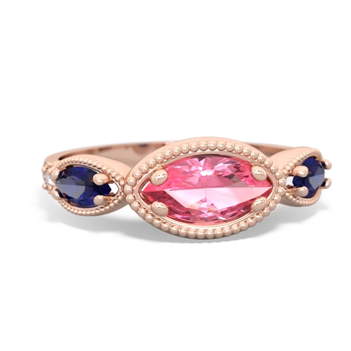 Lab Pink Sapphire Lab Created Pink Sapphire with Lab Created Sapphire and  Antique Style Keepsake ring Ring