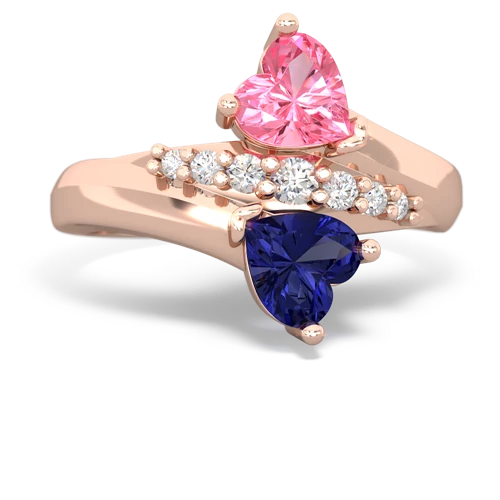Lab Pink Sapphire Lab Created Pink Sapphire with Lab Created Sapphire Heart to Heart Bypass ring Ring