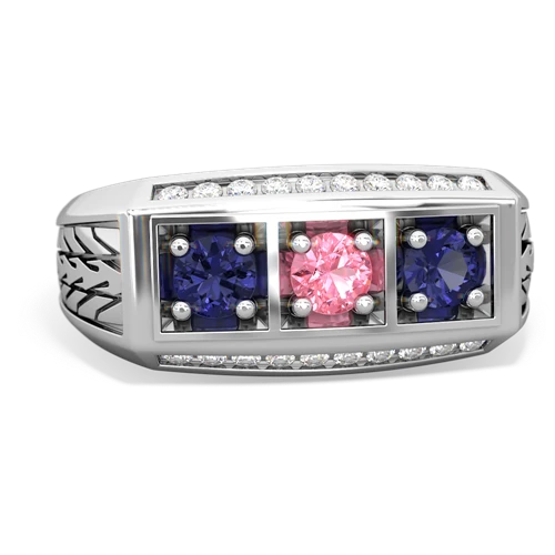 pink sapphire-lab sapphire three stone ring