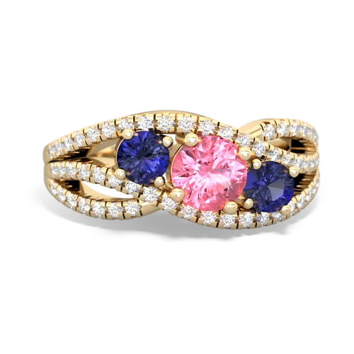 pink sapphire-lab sapphire three stone pave ring