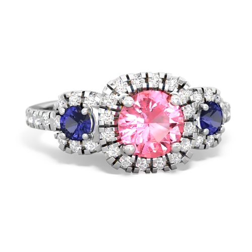 pink sapphire-lab sapphire three stone regal ring