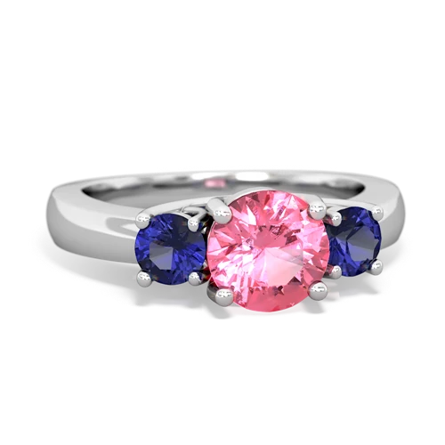 Lab Pink Sapphire Lab Created Pink Sapphire with Lab Created Sapphire and Genuine Sapphire Three Stone Trellis ring Ring