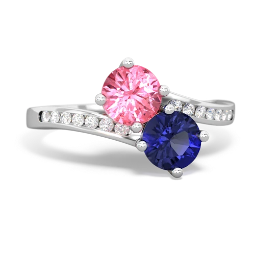pink sapphire-lab sapphire two stone channel ring