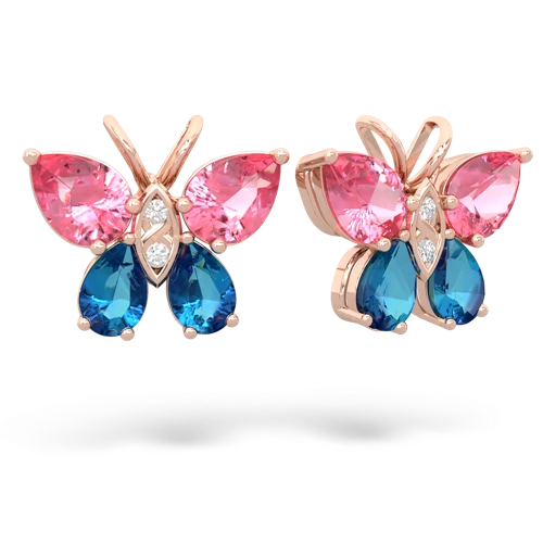 pink sapphire-london topaz butterfly earrings