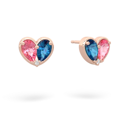 pink sapphire-london topaz one heart earrings