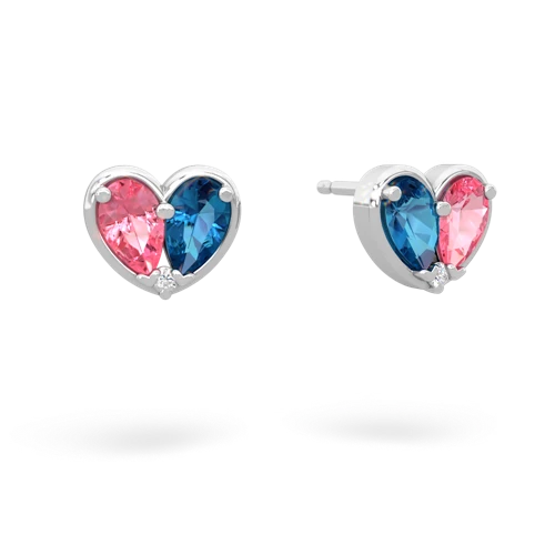 pink sapphire-london topaz one heart earrings