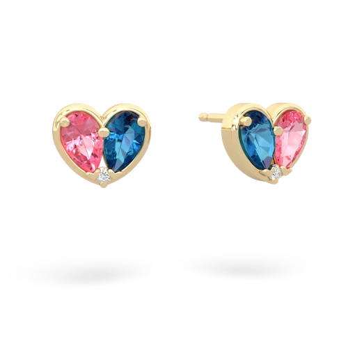 pink sapphire-london topaz one heart earrings