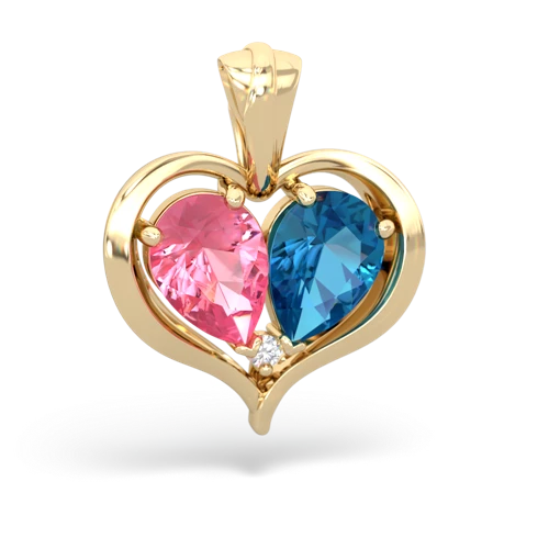 pink sapphire-london topaz half heart whole pendant
