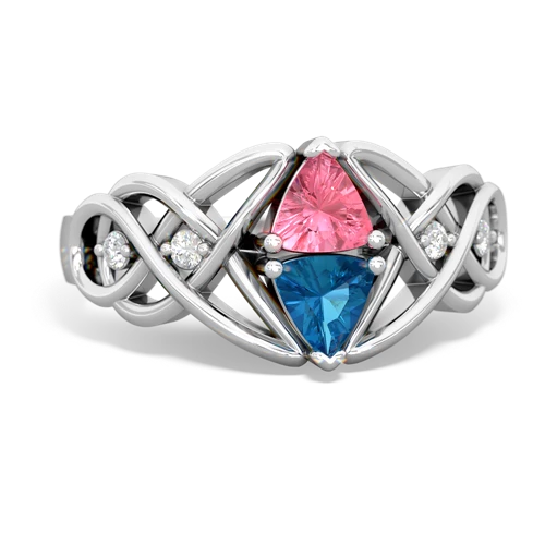 pink sapphire-london topaz celtic knot ring