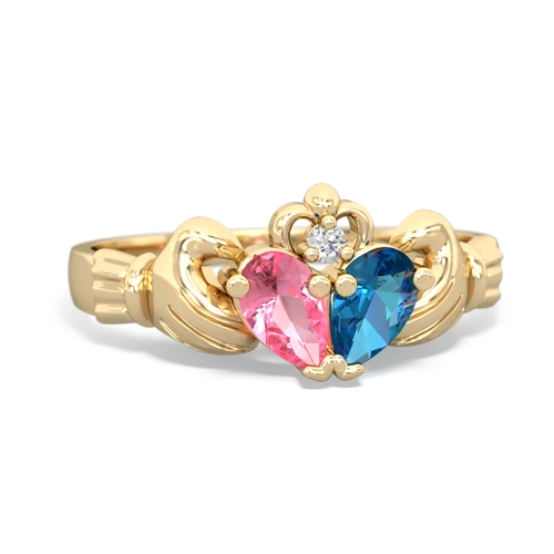 pink sapphire-london topaz claddagh ring