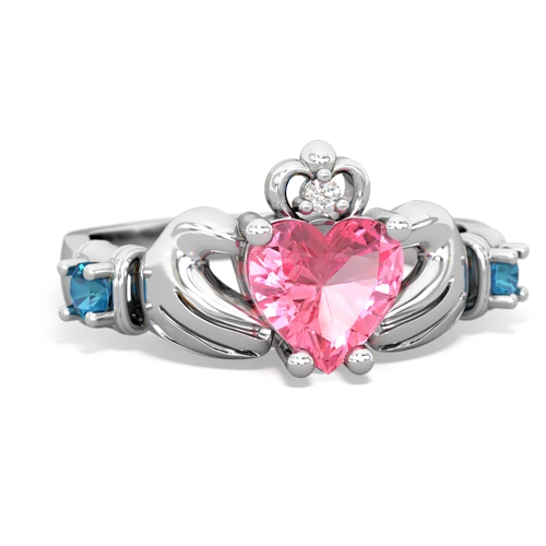 pink sapphire-london topaz claddagh ring