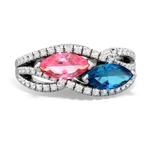 pink sapphire-london topaz double heart ring