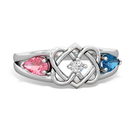 pink sapphire-london topaz double heart ring