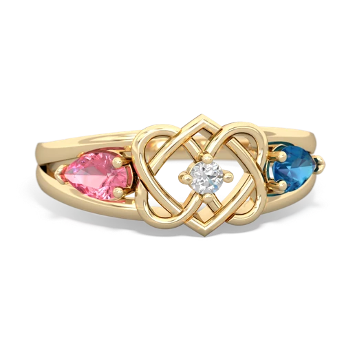 pink sapphire-london topaz double heart ring