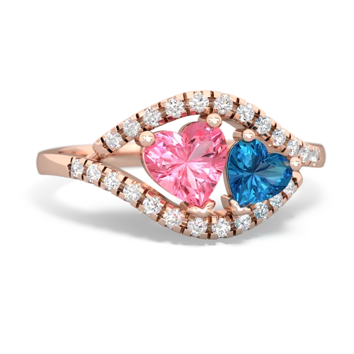 pink sapphire-london topaz mother child ring