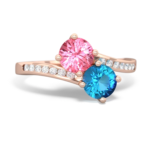pink sapphire-london topaz two stone channel ring