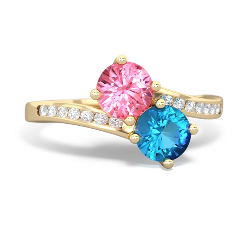pink sapphire-london topaz two stone channel ring