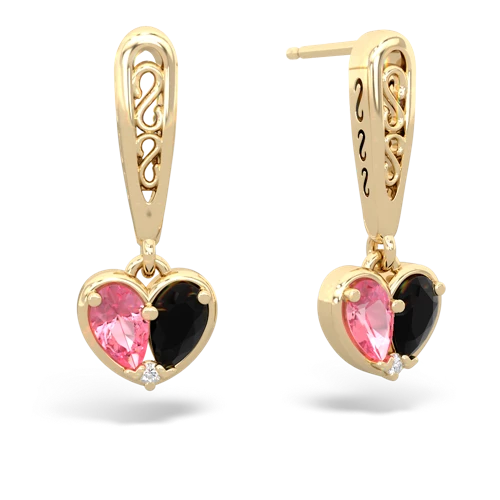 pink sapphire-onyx filligree earrings