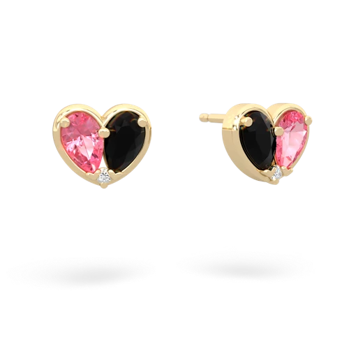 pink sapphire-onyx one heart earrings