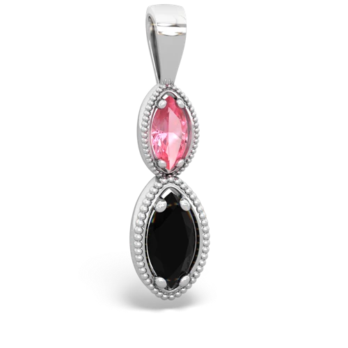 pink sapphire-onyx antique milgrain pendant