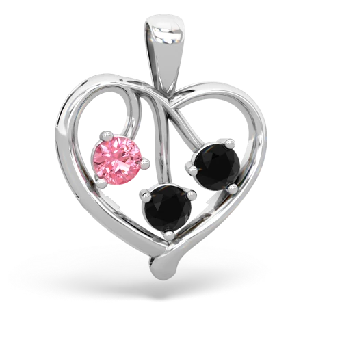 Lab Created Pink Sapphire with Genuine Black Onyx and Genuine London Blue Topaz Glowing Heart pendant