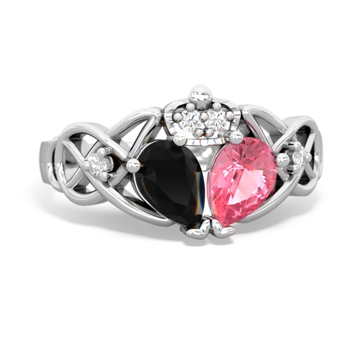 pink sapphire-onyx claddagh ring