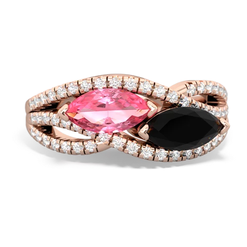 pink sapphire-onyx double heart ring