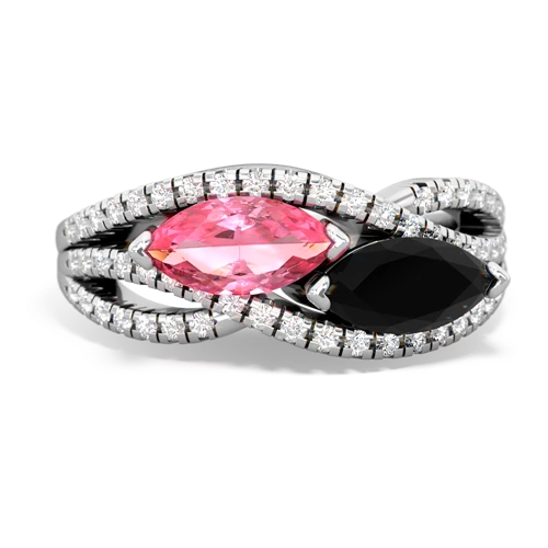 pink sapphire-onyx double heart ring