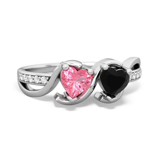 pink sapphire-onyx double heart ring