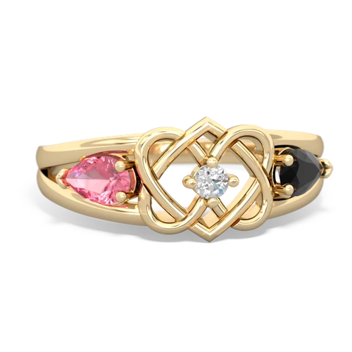 pink sapphire-onyx double heart ring