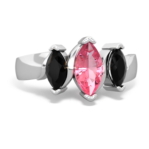 Lab Pink Sapphire Lab Created Pink Sapphire with Genuine Black Onyx and Lab Created Emerald Three Peeks ring Ring