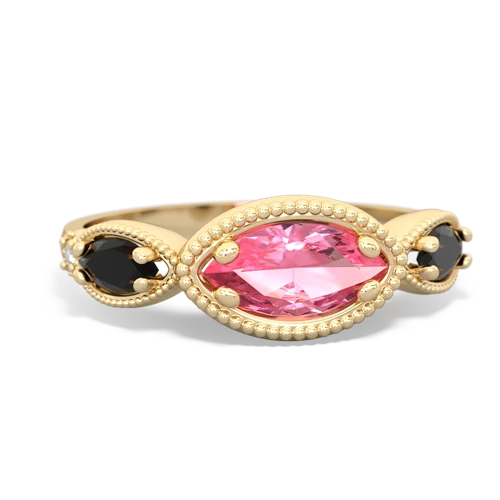 Lab Pink Sapphire Lab Created Pink Sapphire with Genuine Black Onyx and Genuine Swiss Blue Topaz Antique Style Keepsake ring Ring