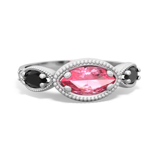 pink sapphire-onyx milgrain marquise ring