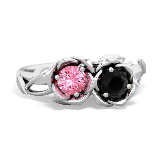 pink sapphire-onyx roses ring