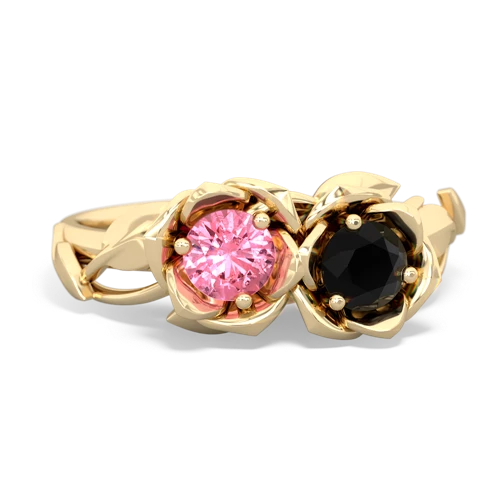 pink sapphire-onyx roses ring