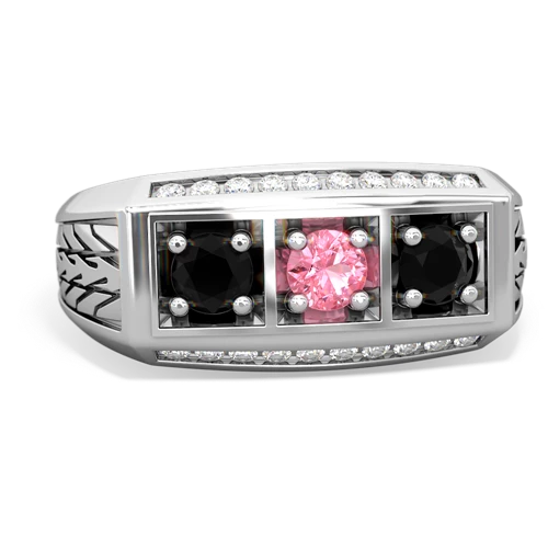 pink sapphire-onyx three stone ring